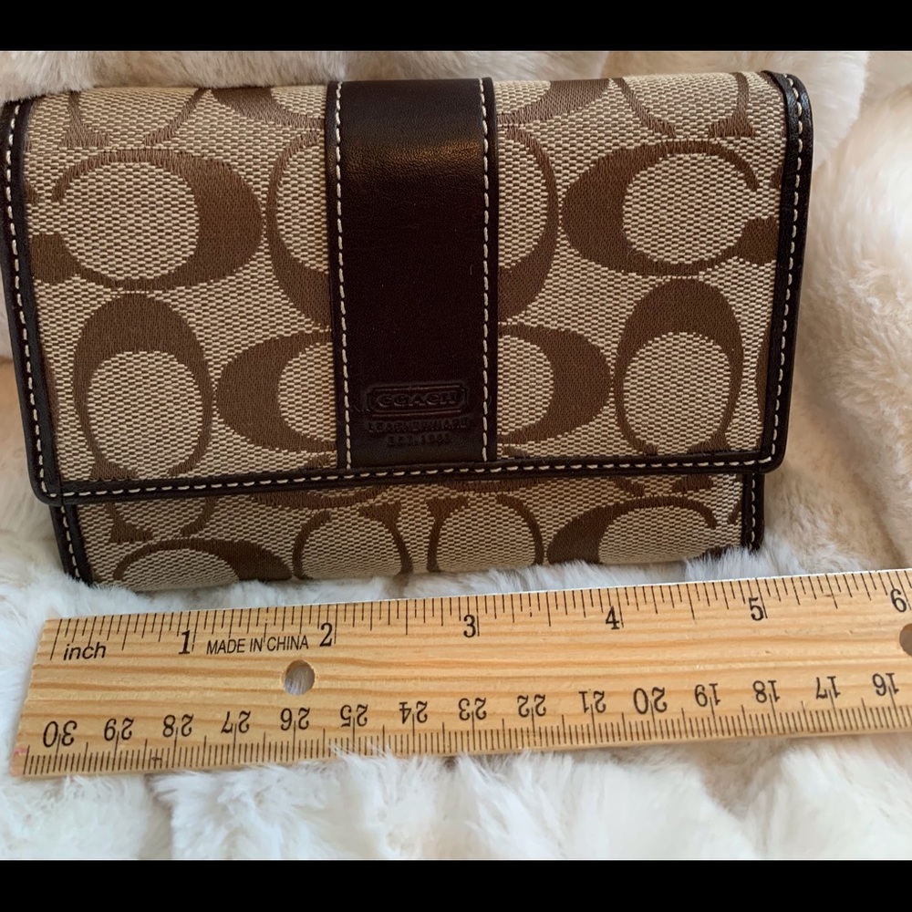 Coach Signature C Brown Canvas/Leather snap wallet